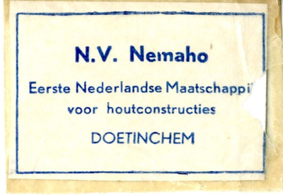 072 NV Nemaho. Eerste Nederlandse Maatschappij voor houtconstructies