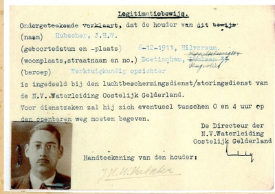 1-064 Legitimatiebewijs voor J.H.W. Hubscher