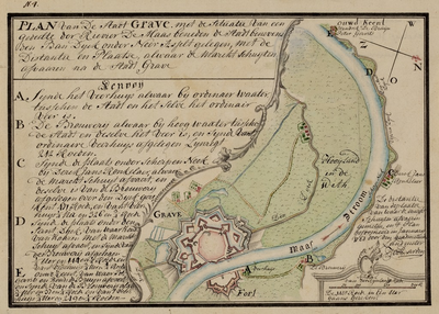 5876-1767-1 Plan van de stad Grave met de situatie van een gedeelte der rievier de Maas beneden de stadt benevens de ...