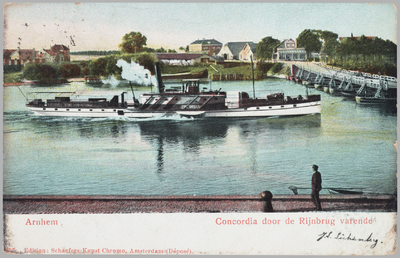 2114 Arnhem Concordia door de Rijnbrug varende, 1904-06-03