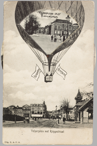 4457-0004 Groeten uit Arnhem: Velperplein met Binnensingel/Velperplein met Roggestraat, ca. 1935