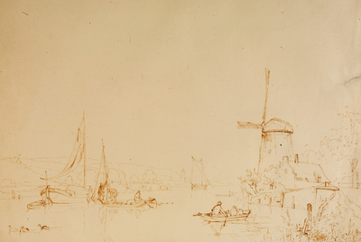 2734 Rivier met schepen en molen, 1826-1844