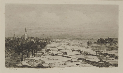51 Kruiend ijs op de Rijn bij Arnhem bij Onderlangs 1855, 1855