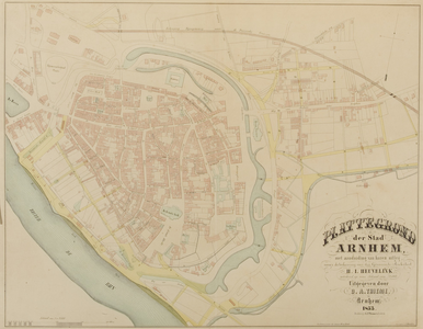 80 Plattegrond der stad Arnhem met aanduiding van haren uitleg, 1853