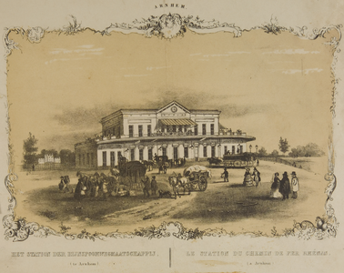 15 Het station der Rijnspoorwegmaatschappij, te Arnhem. Le station du chemin de fer Rhenau, a Arnhem, 1850