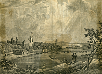 230 Gezicht op Arnhem en de schipbrug, 1836