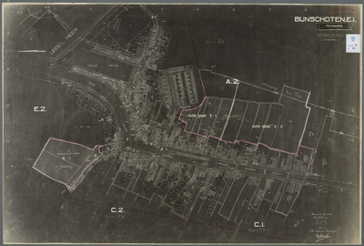 56 Negatieve fotokopie van het kadastraal plan gemeente Bunschoten sectie E 1 van 1935, weergevende de bebouwing van ...