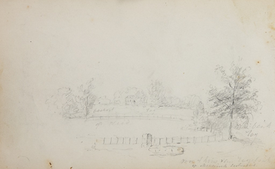 89.03-0005 Voor het huis Regelink, met uitzicht op huis Het Meenink te Utrecht, 1850-1860
