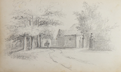 89.03-0027 Bosweg met ruiter, huis en poort, 1850-1860