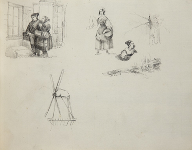 89.04-0019 Menselijke figuren en een molen, 1850-1860