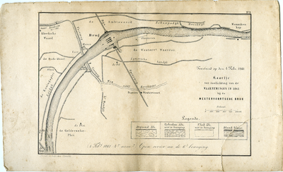 171 Kaartje ter toelichting van de waarnemingen in 1861 bij de Westervoortsche brug : toestand op den 4 Frb. 1861, 1861