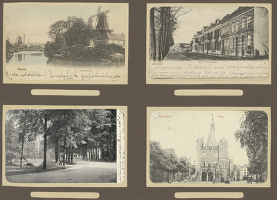 39-0017 Vier prentbriefkaarten van verschillende locaties in Zwolle en Deventer, 1900-1910