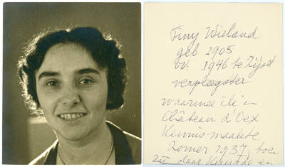 6-0047 Tiny Wieland, geboren 1905, overleden 1946 te Zeist, verpleegster waarmee ik in Chateau-d'Oex kennismaakte zomer ...