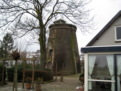 10876 oude vergane romp van de Maasbommelsche korenmolen met afgebrokkelde bakstenen in het straatbeeld, 05-03-2009