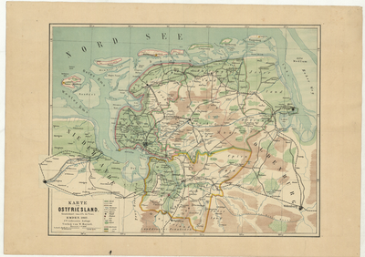 850 Karte von Ostfriesland : Kaart van Oost-Friesland. Met gradenverdeling in de rand / Gezeichnet von J.Fr. de Vries, 1882