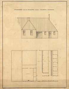 1155 Teekening van een stalling aan het tolhuis te Foxham : Plattegrond en opstand, 1826