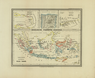 1739 Nederlandsche overzeesche bezittingen : 4 kaarten op één blad: Nederlandsche bezittingen in West-Indië, de kolonie ...