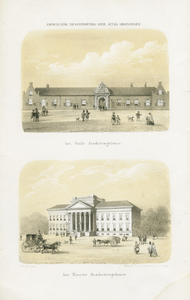 3734 Het oude en het nieuwe Academiegebouw / Litho P. Blommers naar C.C.A. Last., 1800-1860