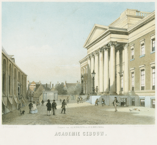 3741 Academie gebouw : Academiegebouw 1850-1906 / C.C.A. Last, lith. ; Lith. door Emrik en Binger, Haarlem, 1859-1860