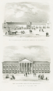 3810 Het voormalige akademie gebouw te Groningen Het akademie gebouw te Groningen, ingewijd den 25 September 1850 : ...