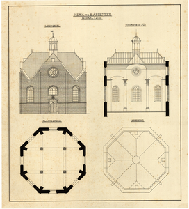 5479 Kerk te Sappemeer : Voorgevel in opstand getekend, doorsnede AB, plattegrond en kapgrond / C.H. Peters, 1880-1920