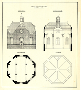 5480 Kerk te Sappemeer : Voorgevel in opstand getekend, doorsnede AB, plattegrond en kapgrond / C.H. Peters, 1880-1920