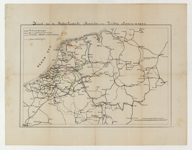6441 Kaart van de Nederlandsche Noorder- en Zuider Spoorwegen : Met rood de ontworpen [maar niet niet uitgevoerde] ...
