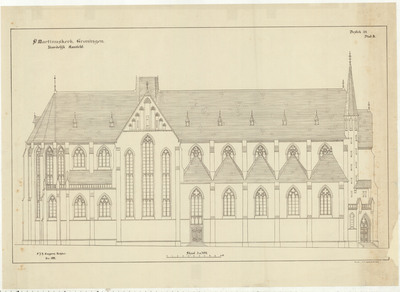 6764 St. Martinuskerk Groningen. Noordelijk aanzicht : - / P.J.H. Cuypers, architect ; lith. W.R. Casparie & Zn., ...