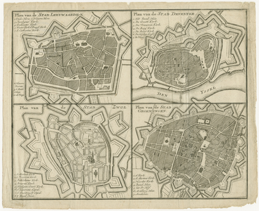 7044 Plan van de stad Leeuwarden. Plan van de stad Deventer. Plan van de stad Zwol. Plan van de stad Groeningen : 4 ...