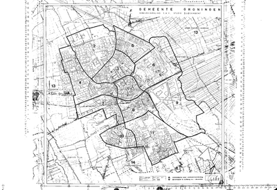 4161 Gemeente Groningen, gebiedsindeling t.b.v. studie Zuidtangent : - / A.K. (Tekenaar), 1971