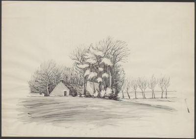 575 Noordlaren. Landschap met boerderijtje / J.J. Hangelbroek, 1963