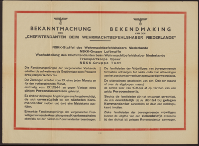 308 Bekendmaking van den Chefintendanten beim Wehrmachtbefehlshaber Niederlande , 1944-09