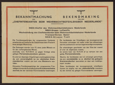 506 Bekendmaking van den Chefintentanten beim Wehrmachtbefehlshaber Niederlande , 1944-11-01