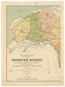665 Kaart van het waterschap Hunsingo vervaardigd op last van het hoofdbestuur dd. 15 December 1885, overeenkomstig de ...