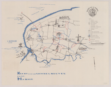 889 Kaart van de wandelroutes in de Marne : Schetsmatig kaartje met enkele bezienswaardigheden in opstand getekend. Met ...
