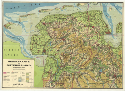 1026 Heimatkarte von Ostfriesland : Regierungsbezirk Aurich : Kaart van Oost-Friesland. Met gradenverdeling in de rand, ...