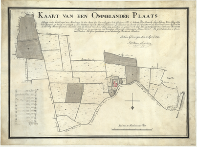 1197 Kaart van een Ommelander plaats gelegen onder het carspel van Menkeweer : Kaart van een boerderij met omliggende ...