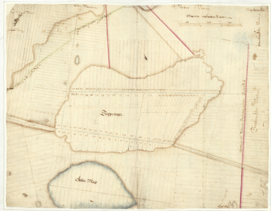 1289 Kaart van de ontginning der Sappemeerster venen. Met schaalstok, 1618-1622