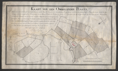1442 Kaart van een Ommelander plaats behorende onder het carspel van Ooster Nieland : Kaart van een boerderij te Den ...