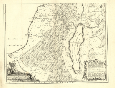 1906 Het zuidelyk deel van Palestina : Kaart van het zuidelijk deel van Palestina. Met schaalstok in versierd cartouche ...