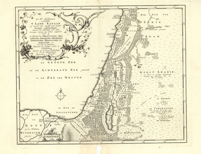 1908 De IIde landkaart verbeeldende 't land Kanaan nog bewoond door deszelfs eerste bezitters Kanaans nakomelingen. ...