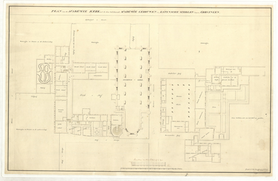 3498 Plan van de Academie Kerk met de daar toebehorende academie gebouwen en Latijnsche Scholen binnen Groningen : ...