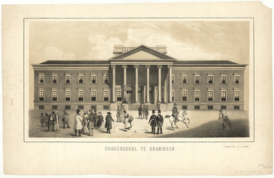 10150 Hoogeschool te Groningen : Academiegebouw 1850-1906 / Steendr. van J.H. v.d. Weijer, 1850-1906