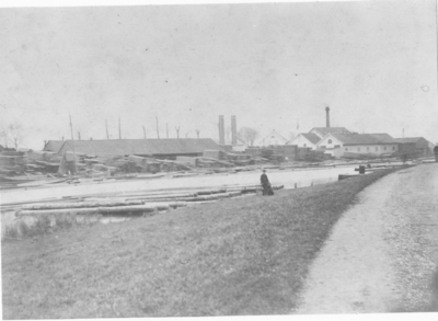 2341 Delfzijl : Houtzagerij de Nijverheid, aan het Damsterdiep en de rijksweg naar Appingedam, 1890