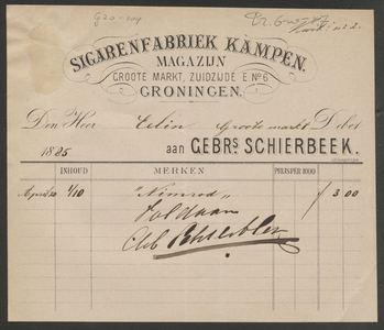 G20-104 Sigarenfabriek Kampen te Groningen (gem), 1885