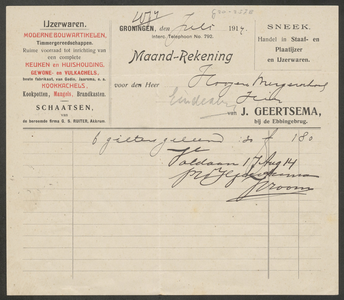 G20-257b J. Geertsema te Groningen (gem), 1917