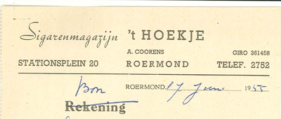 242 Coorens, A., Sigarenmagazijn 't Hoekje, 1955