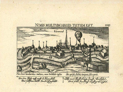 A28 Gezicht op Roermond – Met allegorische voorstelling en gedichtje in het Duits en Latijn, c.1623