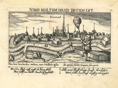 A29 Gezicht op Roermond – Met allegorische voorstelling en gedichtje in het Duits en Latijn, c.1623
