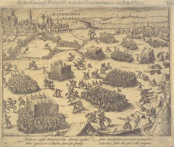 A3 Aanval van het leger van de prins van Oranje op Roermond in juli 1572 (met gedicht in het Latijn), 1580